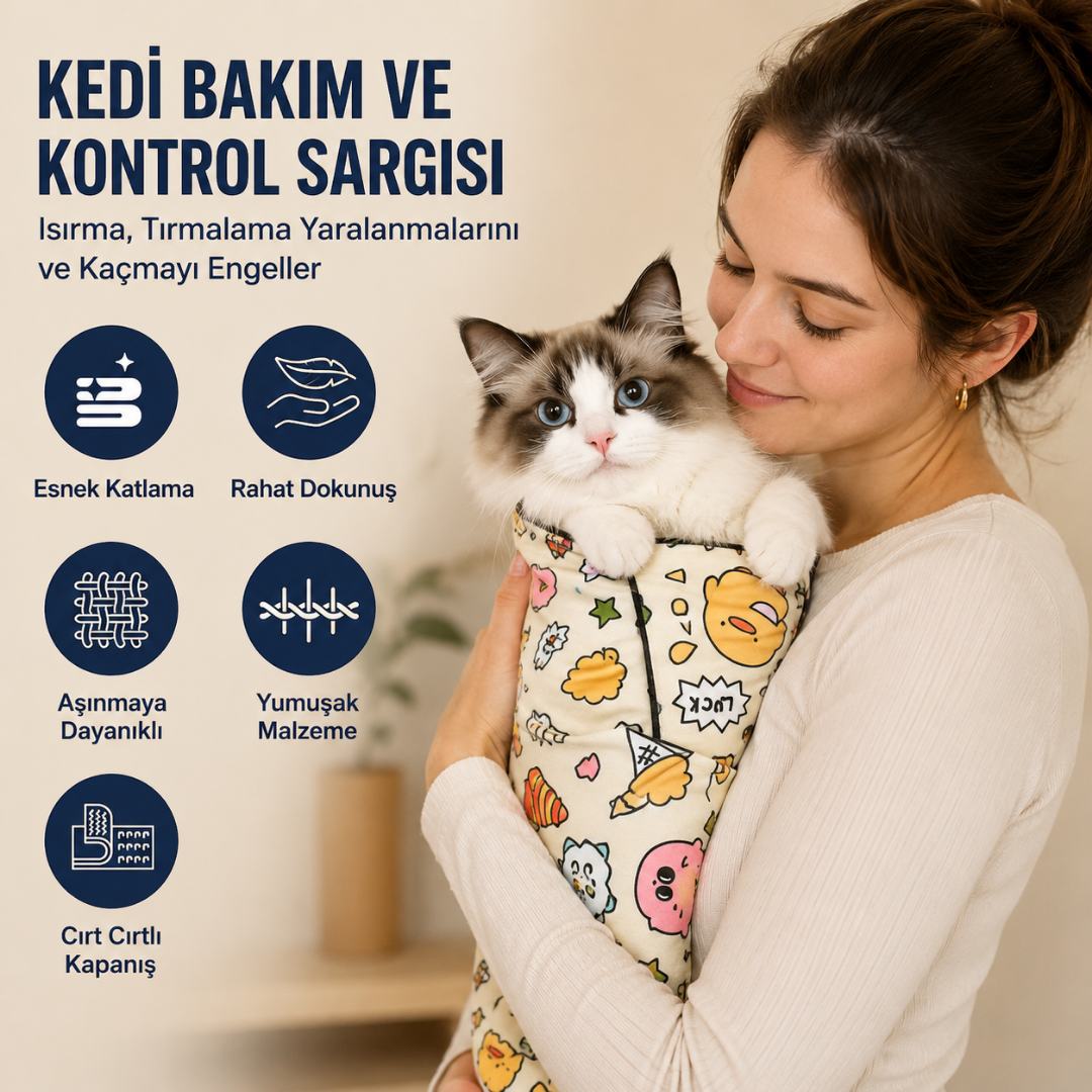 PatiÖdül™ Kendinden Yapışkanlı Kedi Bakım & Sakinleştirici Kundağı