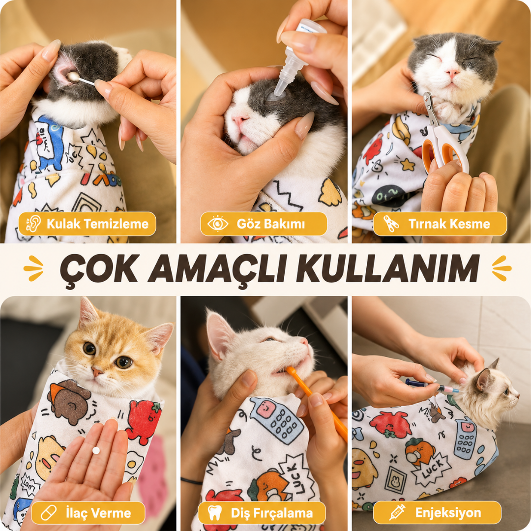 PatiÖdül™ Kendinden Yapışkanlı Kedi Bakım & Sakinleştirici Kundağı